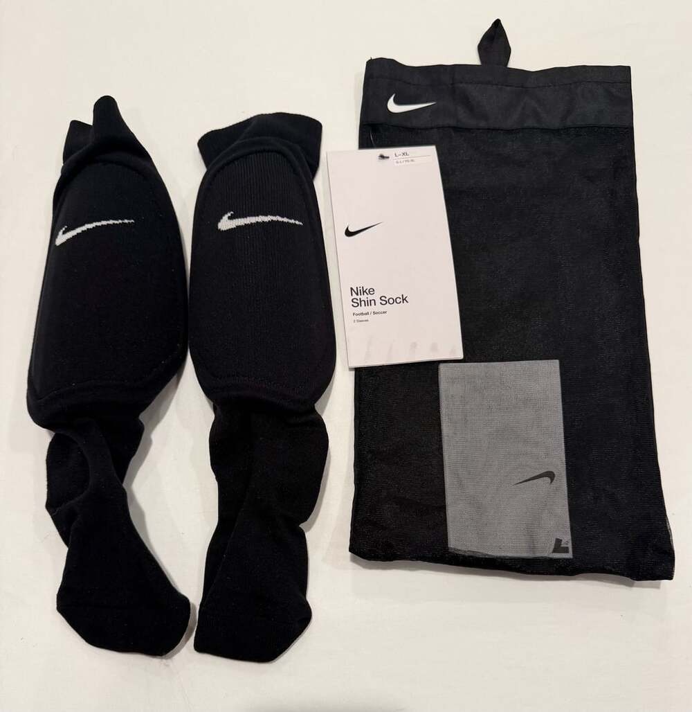 Nike Shin Socks Soccer Football Shin Sleeves 2-Pack L/XL Black NEW